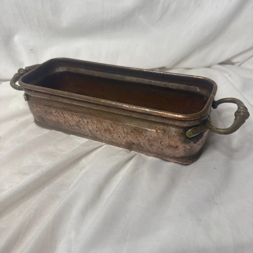 Antique Copper Fish Poacher Pan Ornate Brass Handles No Mark Incomplete Vessel